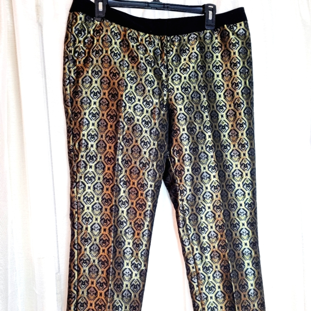 Worthington Women's Gold Printed Crop Pants Sz 12 Straight Leg NWOT BEAUTIFUL